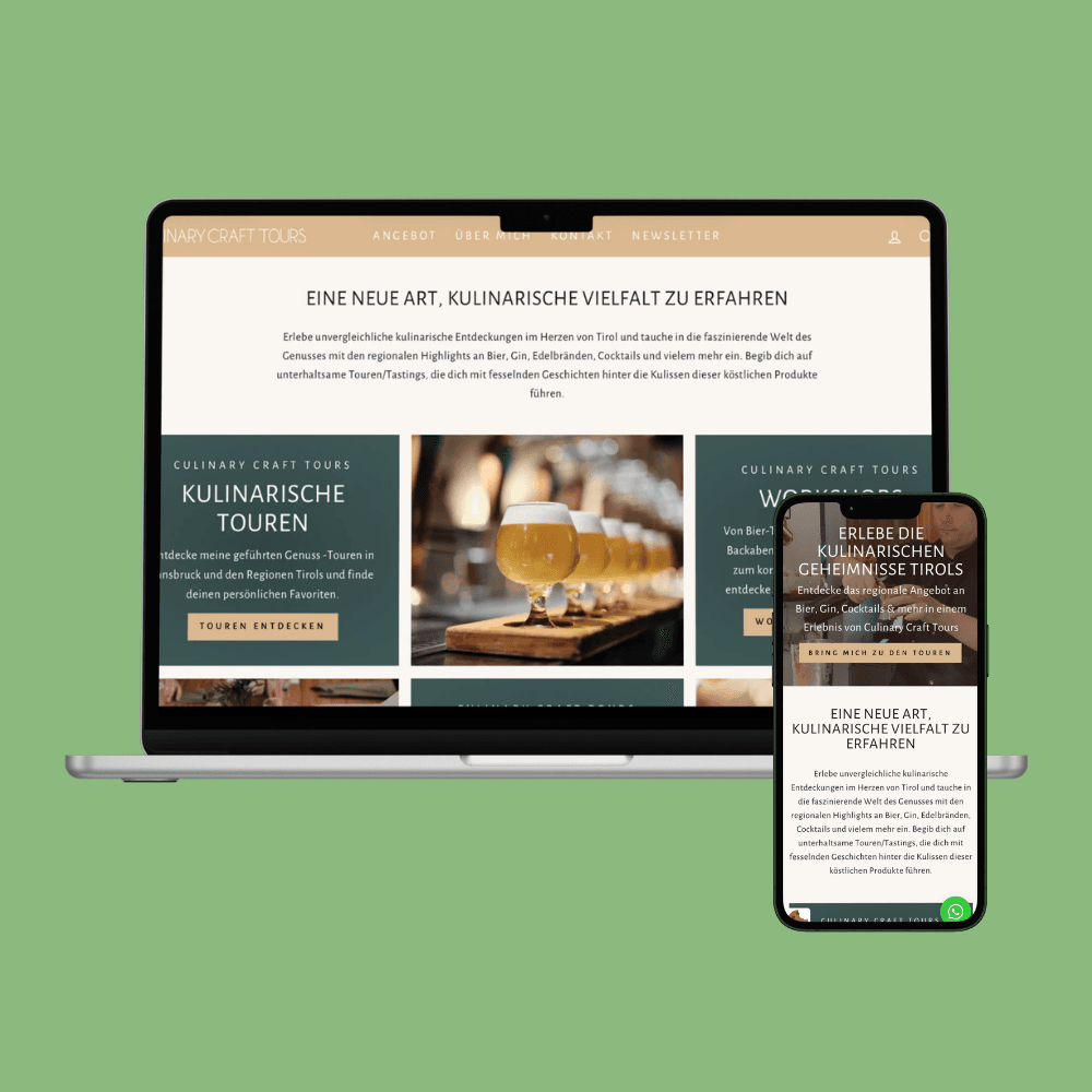 Culinary Craft Tours website shown on laptop and phone