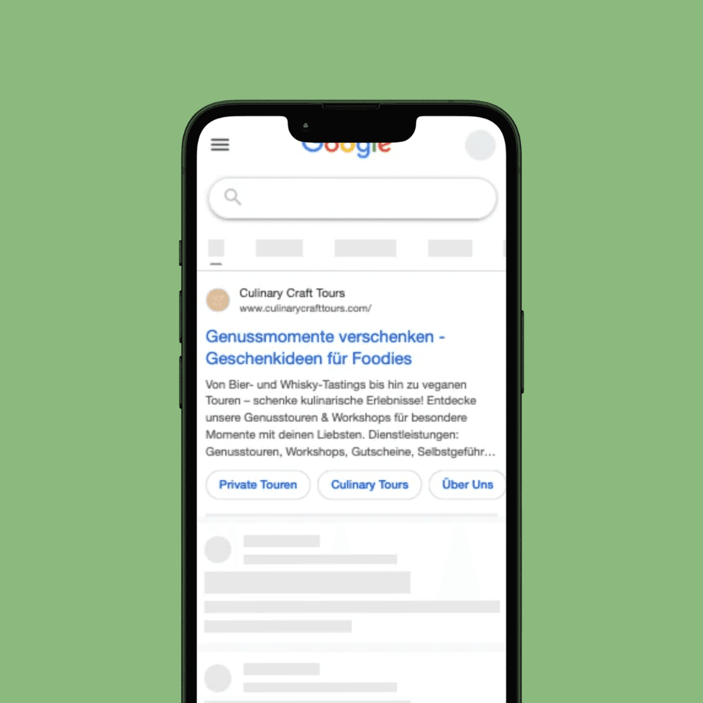 Culinary Craft Tours Google Ads search result — gift ideas for foodies ad